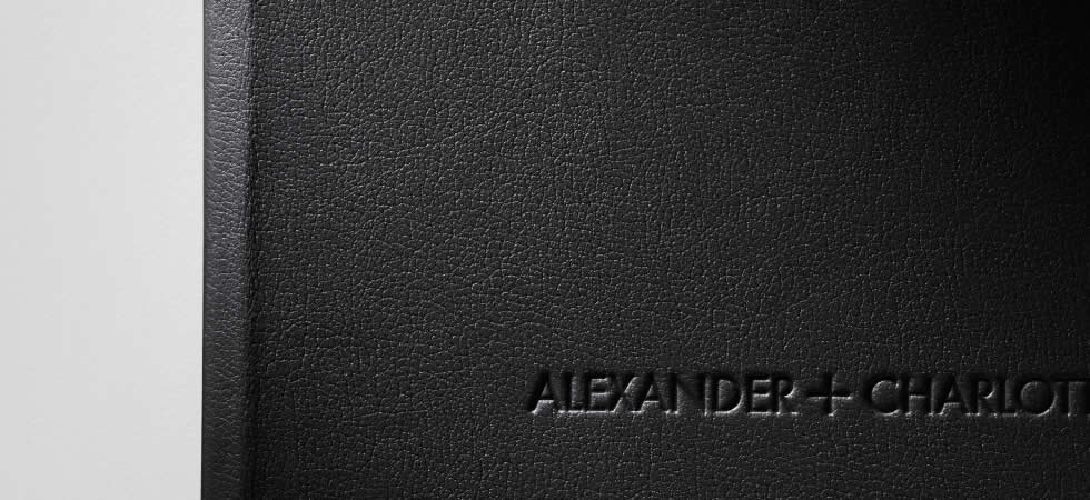 Detail of Futura Blind Embossing on Black Leather Cover